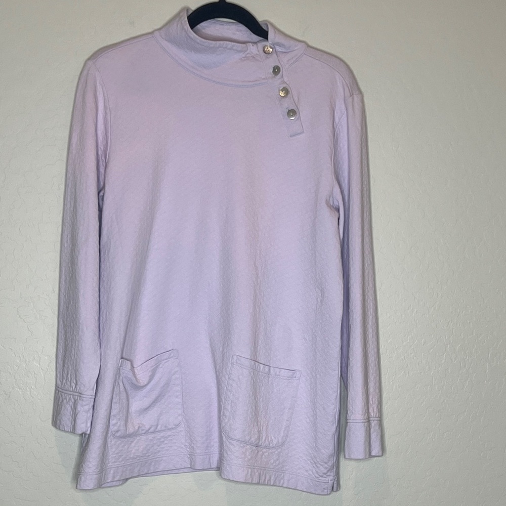 Soft Surroundings women's Lavender Mock Neckline Long Sleeve Top size medium